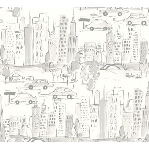 NEW YORK GETEKEND BEHANGPAPIER | Kinderkamer - grijs metallic wit - A.S. Création Boys & Girls 6