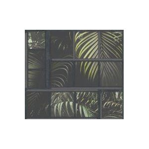 OUDE RAMEN MET PLAMBLAD BEHANG | Botanisch & Landelijk - zwart grijs groen - A.S. Création Industrial
