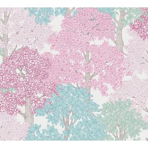 Bos - Floral Impression - Vliesbehang - Roze Blauw Wit - 10.05 m x 0.53 m