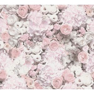 ROMANTISCHE BLOEMEN BEHANG | Rozen & Hortensia'S - roze grijs wit lila - A.S. Création Trendwall 2