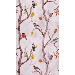 Livingwalls Vliesbehang - behang vogels vintage landhuis in roze, bruin en geel - wandbehang voor verschillende kamers - wandschilderij XXL 159 x 280 cm