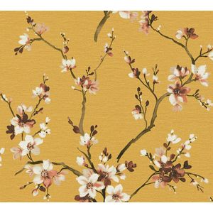 Livingwalls Behang bloemen vintage geel oranje 385201 vliesbehang landhuis woonkamer keuken 10,05 x 0,53 m Made in Germany