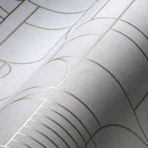 ART DECO TEGEL BEHANG | Gemarmerd Design - wit goud licht grijs - A.S. Création My Home My Spa