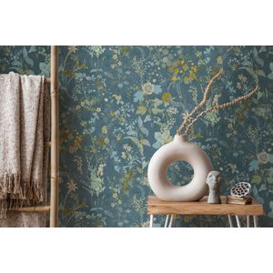 A.S. Création - The Bos - Vliesbehang - Petrol Blauw Geel - 10.05 Meter