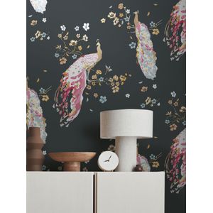 PAUWEN BEHANG | Vogels - zwart geel oranje blauw roze - A.S. Création House of Turnowsky