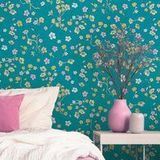 Behang Bloemen Turquoise Geel - Livingwalls House of Turnowsky 389072 - behang Floral vliesbehang - 10,05 m x 0,53 m Made in Germany