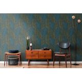 A.S. Création - Attractive 2 - Behang Bloemen - Blauw Geel Petrol - Vliesbehang 10,05 m x 0,53 m