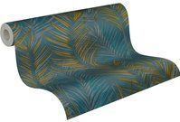 A.S. Création - Attractive 2 - Behang Bloemen - Blauw Geel Petrol - Vliesbehang 10,05 m x 0,53 m