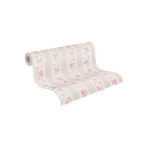 Vliesbehang - Bloesems en Strepen - Wit - AS Creation