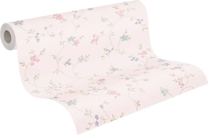 A.S. Création Vliestapete Landhaustapete mit Blümchen, leicht strukturiert, gemustert, matt, neutral, (1 St), Tapete Floral Blumenranke Tapeten Wohnzimmer Schlafzimmer Küche Design