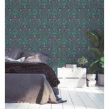 BLOEMEN EN VOGELS BEHANG | Botanisch & Dieren - donkergroen roze blauw - A.S. Création Maison Charme