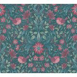 BLOEMEN EN VOGELS BEHANG | Botanisch & Dieren - donkergroen roze blauw - A.S. Création Maison Charme