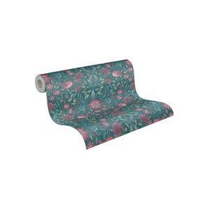 BLOEMEN EN VOGELS BEHANG | Botanisch & Dieren - donkergroen roze blauw - A.S. Création Maison Charme
