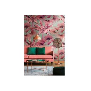 Livingwalls Travel Styles vliesbehang - tropisch behang in blauw en roze - stijlvol wandbehang voor verschillende ruimtes in 1,59 m x 2,80 m