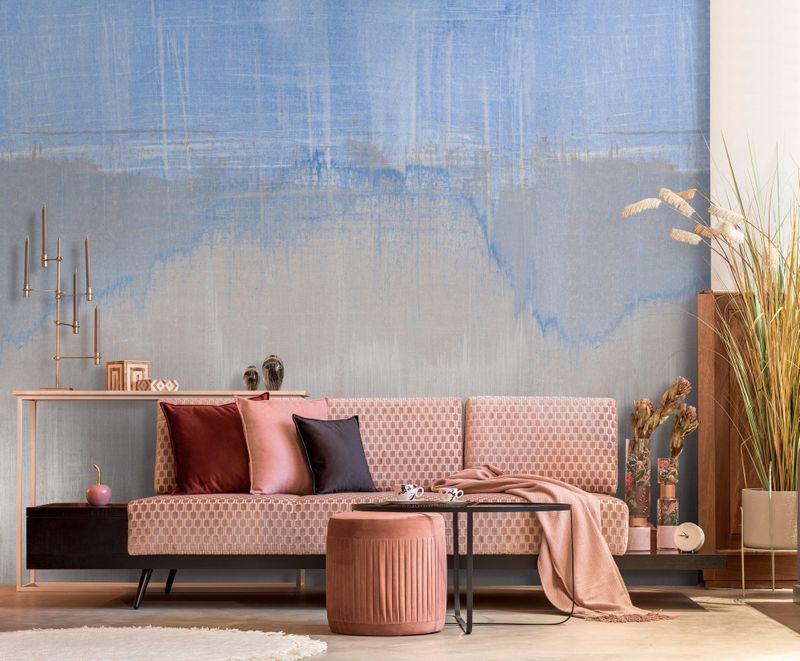 The Wall II - Blauw - Aquarel - Vliesbehang - Wasbestendig - Lichtbestendig