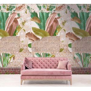 Fotobehang stenen wand - Livingwalls wandbehang beige - behang bergen op 2,80 m x 1,59 m - behang woonkamer modern