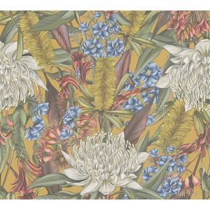 KLEURRIJKE BLOEMEN BEHANG | Floraal - Geel Groen Blauw Rood - Living Walls Drawn Into Nature