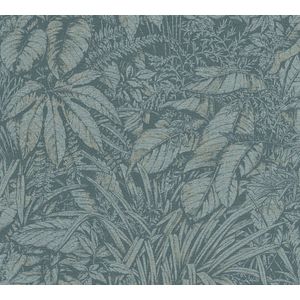 BLADEREN BEHANG | Botanisch - Blauw Petrol Zilver - Living Walls Smart Surfaces