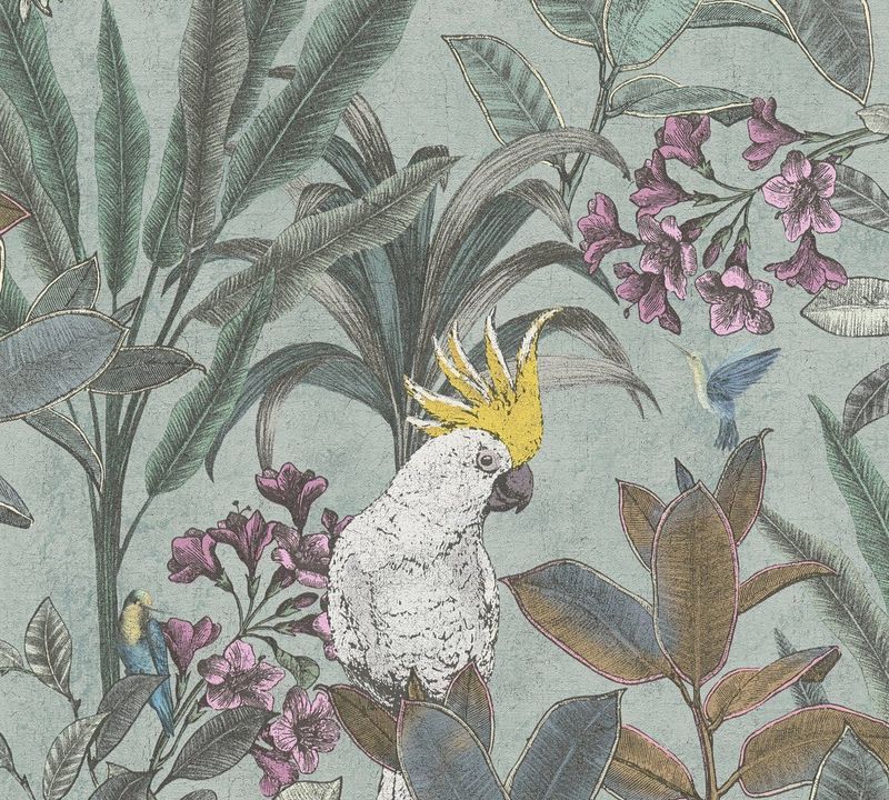 A.S. Création - Jungle Behang - Groen Blauw Roze - Vliesbehang 10,05 m x 0,53 m