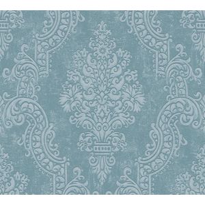 A.S. Création Ornament Vliesbehang - Blauw Turquoise - Hoogwaardig - 10,05 m x 0,53 m