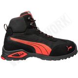 Puma - Madrid Mid S1PL - Werkschoenen - Zwart/Rood - Materiaal: Kevlar