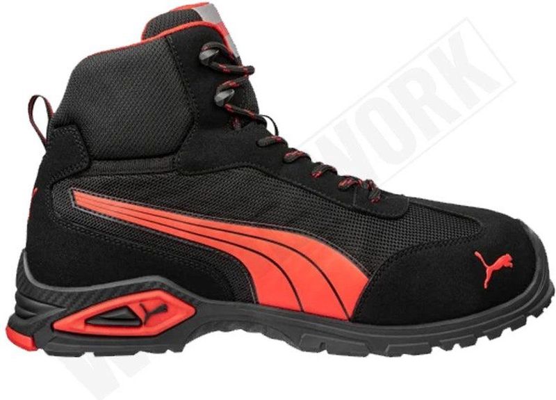 Puma - Madrid Mid S1PL - Werkschoenen - Zwart/Rood - Materiaal: Kevlar