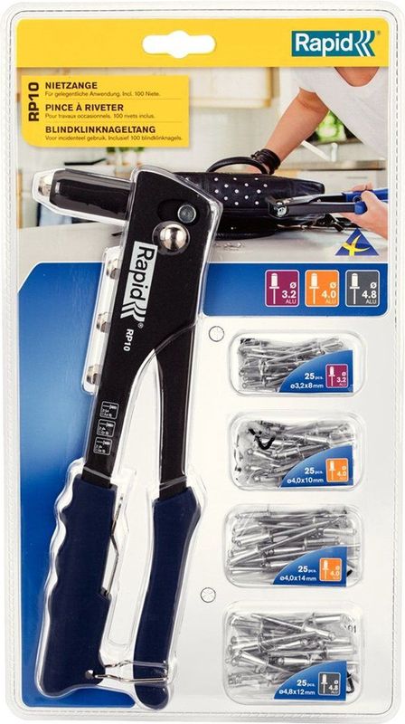 Rapid - RP10 - Blindklinknageltang Set - 100 Blindklinknagels - Voor Aluminium Klinknagels
