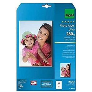 SIGEL IP672 InkJet fotopapier Ultra, A4, 20 vellen, zijdemat, extreem lichtbestendig, 260 g