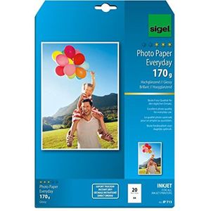 SIGEL IP713 InkJet fotopapier hoogglanzend, wit, 170 g, A4, 20 vellen, voor hoogwaardige foto's