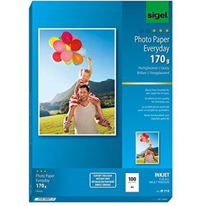 Sigel InkJet fotopapier Everyday, hoogglanzend, wit, 170 g, A4 100 vellen.