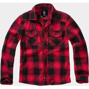 Brandit - Kids Check Shirt - Rood/Zwart - 100% Katoen - Lange Mouwen
