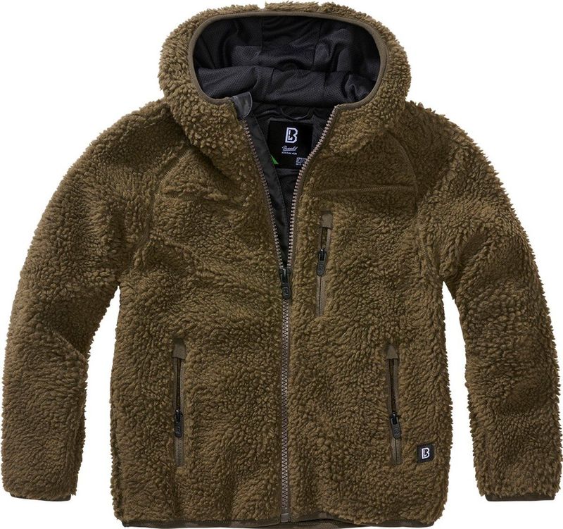 Brandit - Kids Teddyfleecejas - Olijf - Fleece - Ruime Capuchon