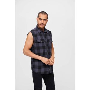 Brandit - Sleeveless Checkshirt - Heren Shirt - Zwart/Grijs - Katoen - Korte Mouwen