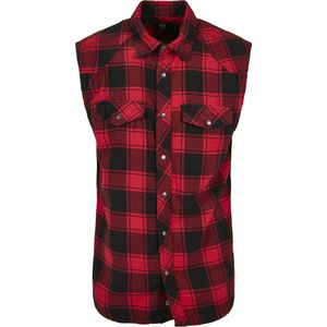 Brandit Heren geruit shirt mouwloos hemd, rood-zwart, XL