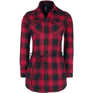 Longshirt - Rood/Zwart - Katoen - Getailleerde Pasvorm - Ruitpatroon