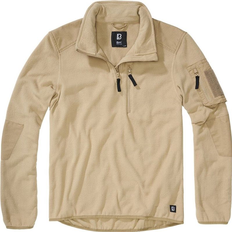 Brandit - Fleece Troyer - Camel - Ripstop-Materiaal, Hoogsluitende Kraag, Zacht Draaggevoel