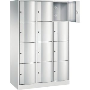 C+P Schließfachschrank Resisto,  3 Abteile,  12 Fächer,  B 1148 x T 540 x H 1950 mm, Lichtgrau/Clowngrün