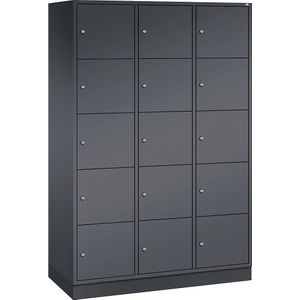 C+P Vijfvoudige locker Intro, 3 compartimenten, zwartgrijs, b x d = 1220 x 500 mm