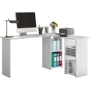 Hoekbureau, hoek 90°, wangpoot, 4 schappen, B 1360 x D 1120 x H 730 mm, wit