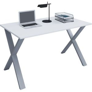 VCM my office Lona Schreibtisch weiß rechteckig, X-Fuß-Gestell silber 110,0 x 80,0 cm