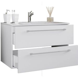 VCM 2-tlg. Set  1 Waschtisch, 1 Waschbecken Keramik Waschbecken  Waschplatz hängend  Badmöbel Set – Badinos 2 Schublade