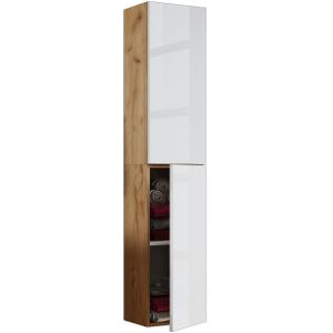 VCB11 - Hoge Kast - Honing Eik Decor - Wit - 2 Deuren