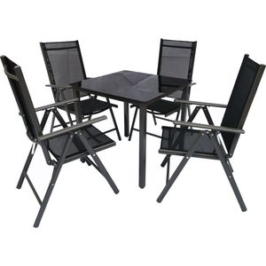 Dora tuinmeubelset 80x80cm tafel, 4 stoel zwart,antraciet.