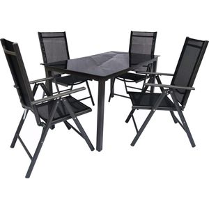 Dora tuinmeubelset 80x140cm tafel, 4 stoel zwart,antraciet.