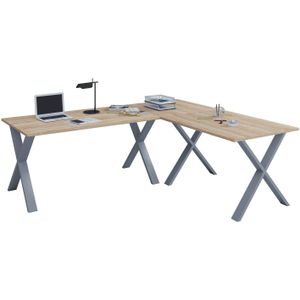 VCM my office Lona Schreibtisch sonoma-eiche rechteckig, X-Fuß-Gestell silber 190,0 x 50,0 cm