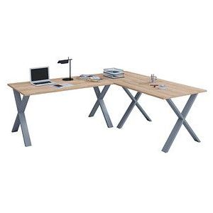 VCM my office Lona Schreibtisch sonoma-eiche rechteckig, X-Fuß-Gestell silber 190,0 x 50,0 cm