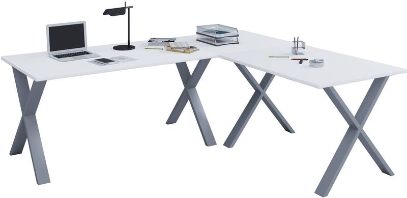 VCM my office Lona Schreibtisch weiß rechteckig, X-Fuß-Gestell silber 220,0 x 80,0 cm