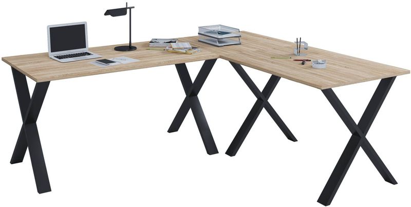 VCM my office Lona Schreibtisch sonoma-eiche rechteckig, X-Fuß-Gestell schwarz 190,0 x 80,0 cm