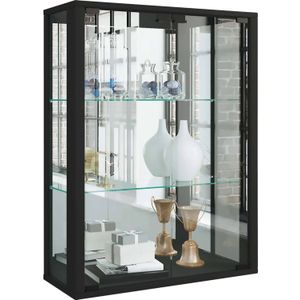 Udina vitrinekast wandmontage met spiegel 2 glazen deuren Incl. LED-verlichting zwart.