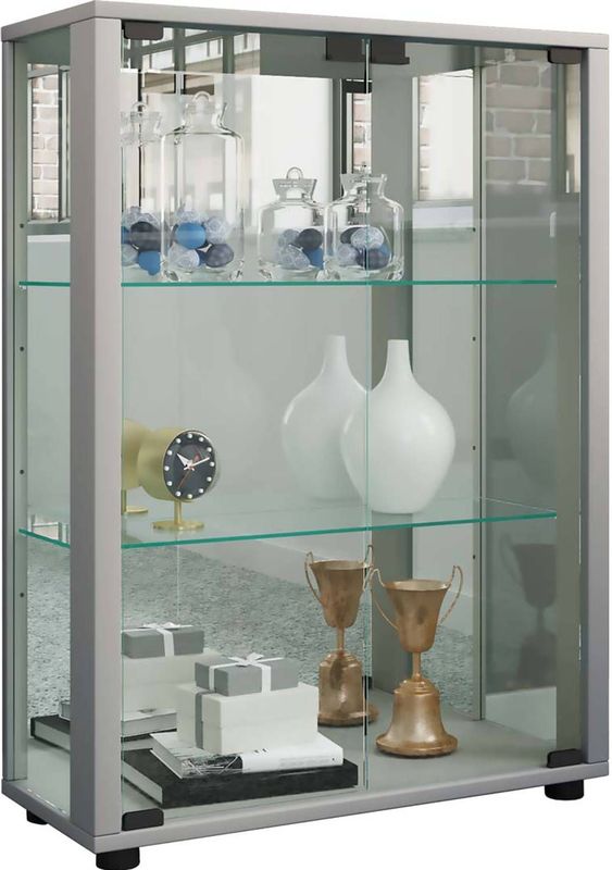 Standvitrine ""Sintalo"" mit Spiegel | Inkl. LED-Beleuchtung Silber
